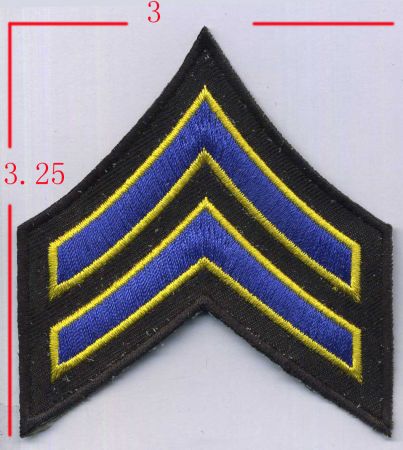 CORPORAL (CPL) CHEVRONS ROYAL BLUE with MEDIUM GOLD TRIM on BLACK - SOLD in PAIRS.